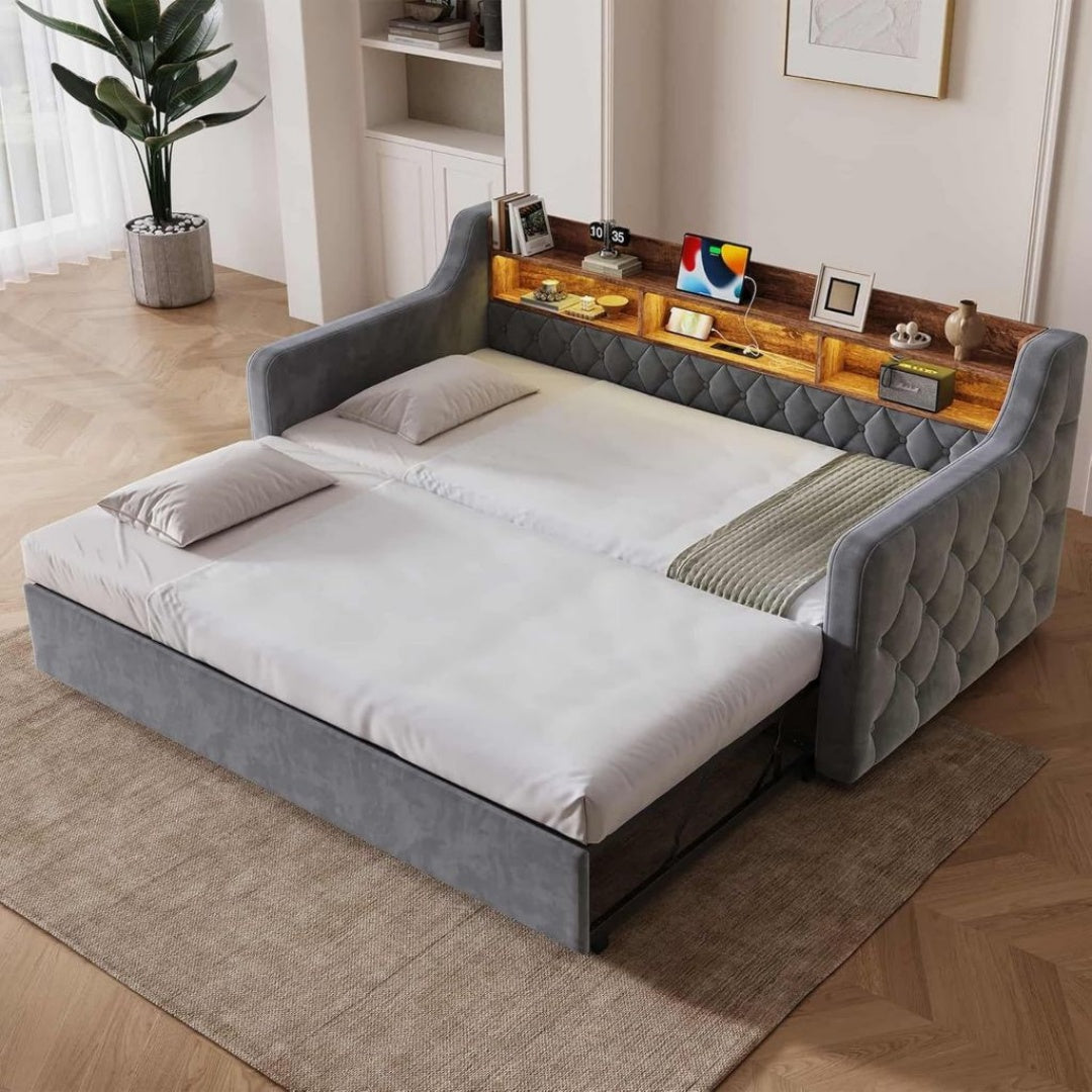 Canape Lit Convertible, 201 x 107 x 80 cm, Couleur Gris