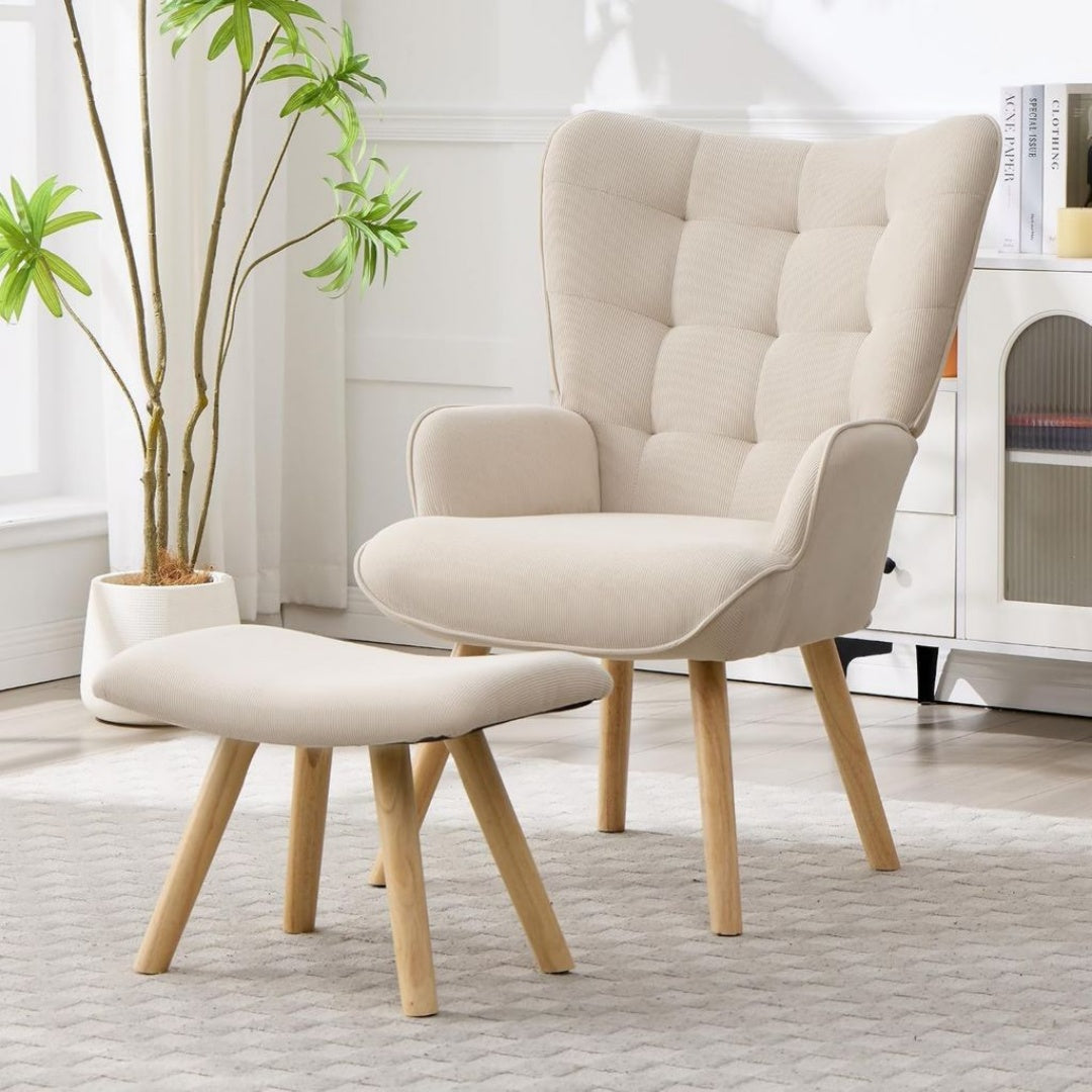 Fauteuil a oreilles classique avec repose-pied – Fauteuil de Relaxation Inclinable
