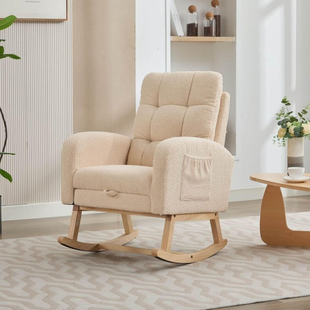 Fauteuil de Relaxation Inclinable en Bois Massif, Finition Beige